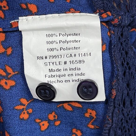 A Pea In The Pod Floral Navy Blue Blouse Top With Tie Belt Maternity Tunic Sz M - Picture 8 of 9